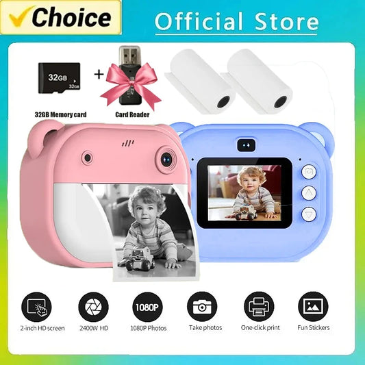 Cámara Digital Instantánea para Niños, Cámara de Impresión Térmica con Foto Instantánea + Tarjeta de Memoria de 32G