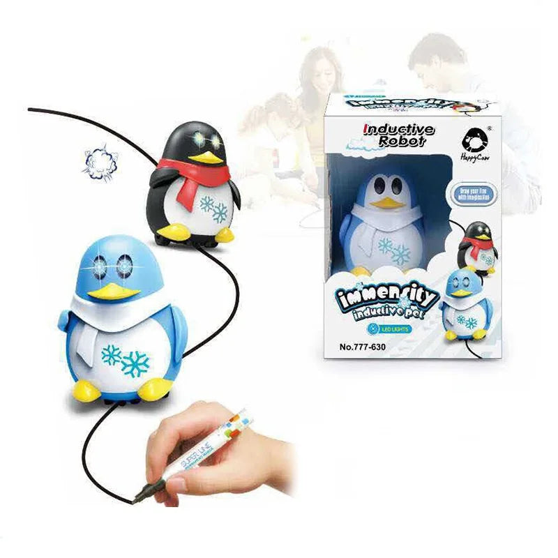 Robot de Inducción que Sigue Líneas – Juguete Educativo Interactivo para Niños | Robot Pingüino Eléctrico con Sensor Óptico