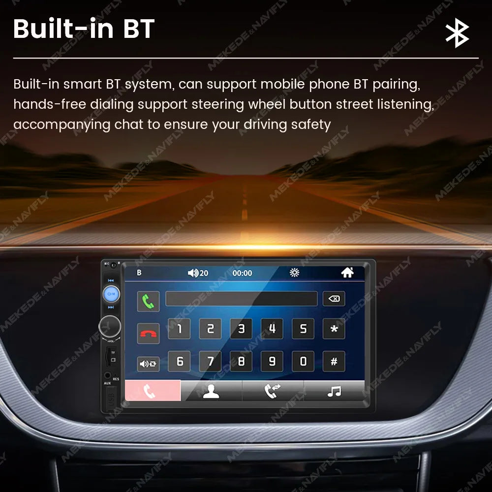 Reproductor de Radio para Automóvil Navifly ND1 2 DIN - Pantalla Táctil HD de 7", Estéreo Multimedia, Bluetooth, FM, y Soporte para Cámara