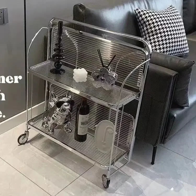 Carro de vidrio transparente para comedor, mesa de rueda para Bar, cocina, hogar, mesa lateral plegable, sala de estar, dormitorio, estante móvil, muebles