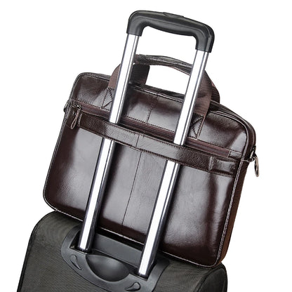 Maletín de Cuero Genuino para Hombre con Doble Bolsillo Frontal – Maletín de Gran Capacidad para Computadora y Bolsa de Mano Cruzada