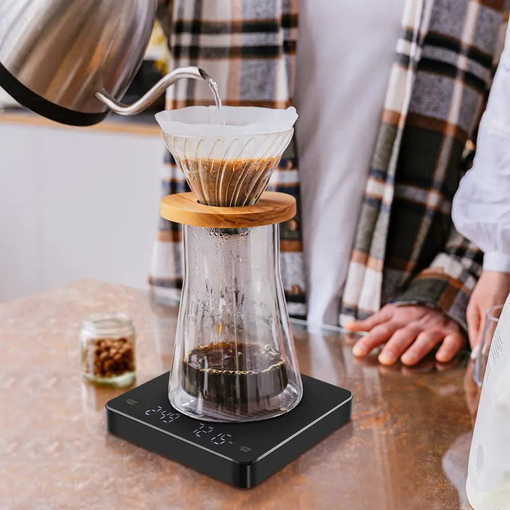 Balanza Digital para Café con Temporizador y Pantalla LED - Pesaje Preciso para Espresso, Recargable por USB, Máximo de 3 kg, Precisión de 0.1g - Ideal para Cocina y Bar