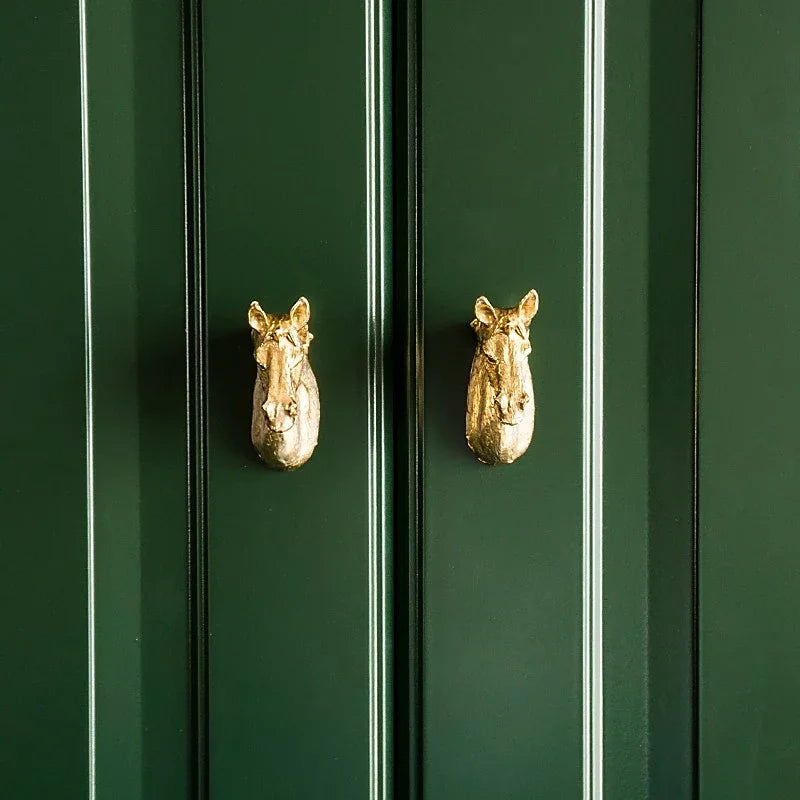 Tiradores de muebles con forma de cabeza de caballo, pomos de cajón de estilo retro en negro y gris, tiradores de aleación de zinc para armarios y cajones