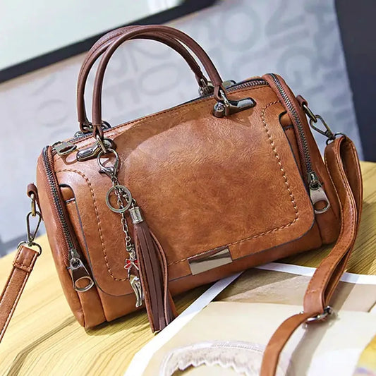 Bolso de Mano con Adorno de Borlas Yogodlns, Bolso de Hombro de Gran Capacidad para Mujer, Bolso de Moda con Cremallera y Correa Removible