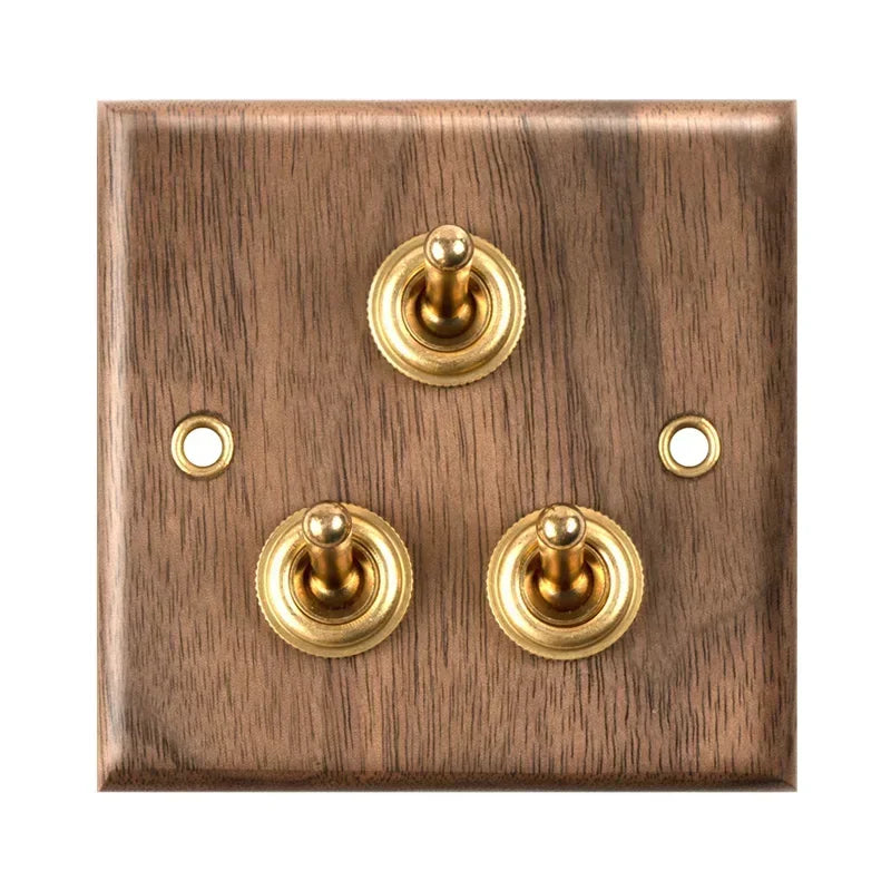 Interruptor de Palanca Retro de Madera de Nogal y Latón – Panel de 2 Vías, Personalidad Vintage para el Hogar