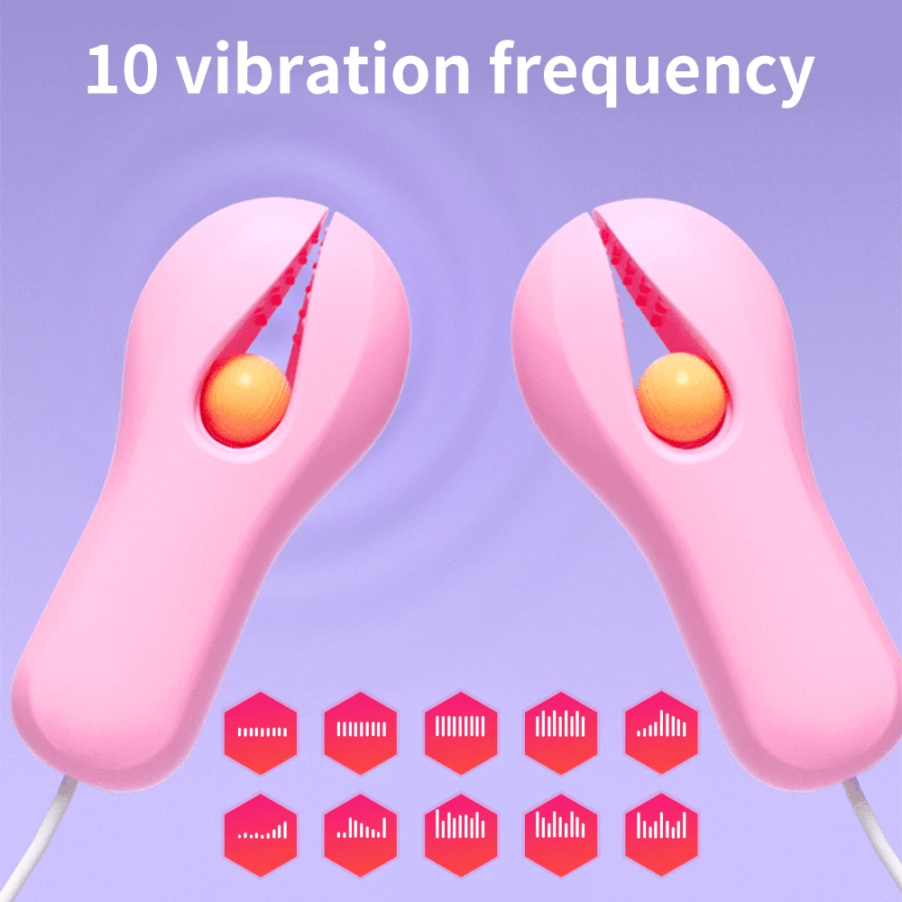 Pinza Eléctrica para Pezones con Vibrador, Masajeador de Pecho, Estimulador Bondage, Juguete Sexual para Mujeres y Parejas, 10 Modos