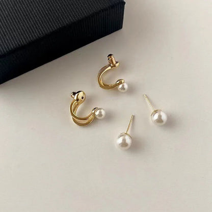 Aretes de Perlas con Diseño Irregular Coreano - Pendientes Geométricos de Metal Dorado para Mujeres, Joyería de Moda para Fiesta