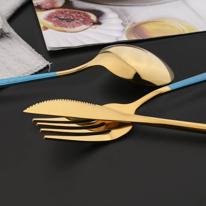 Set de Cubiertos de Acero Inoxidable 16 Piezas | Vajilla Negra de Lujo con Cuchillo, Tenedor, Cuchara y Tenedor para Fruta