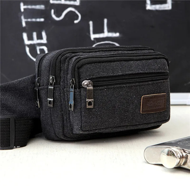 Bolso de Cintura Multifuncional de Lona para Hombre - Fanny Pack Deportivo, Duradero y de Alta Capacidad, Bolsa Portátil para Teléfono y Monedero