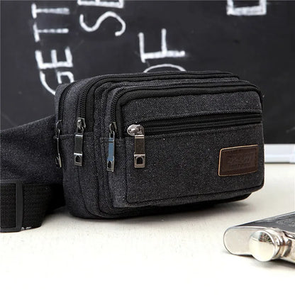 Bolso de Cintura Multifuncional de Lona para Hombre - Fanny Pack Deportivo, Duradero y de Alta Capacidad, Bolsa Portátil para Teléfono y Monedero