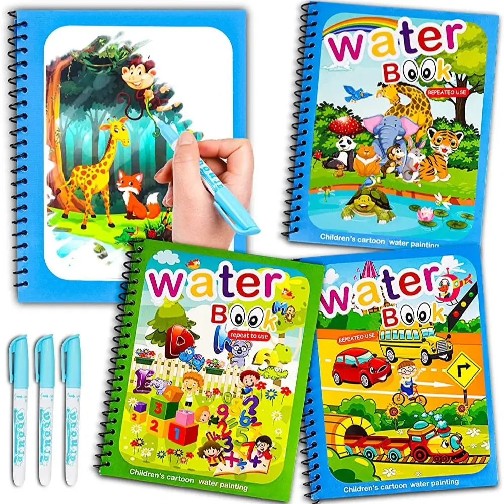 Libro Mágico de Dibujo con Agua, Libro Reutilizable Montessori para Niños, Juguete Educativo de Coloreado y Desarrollo Sensorial