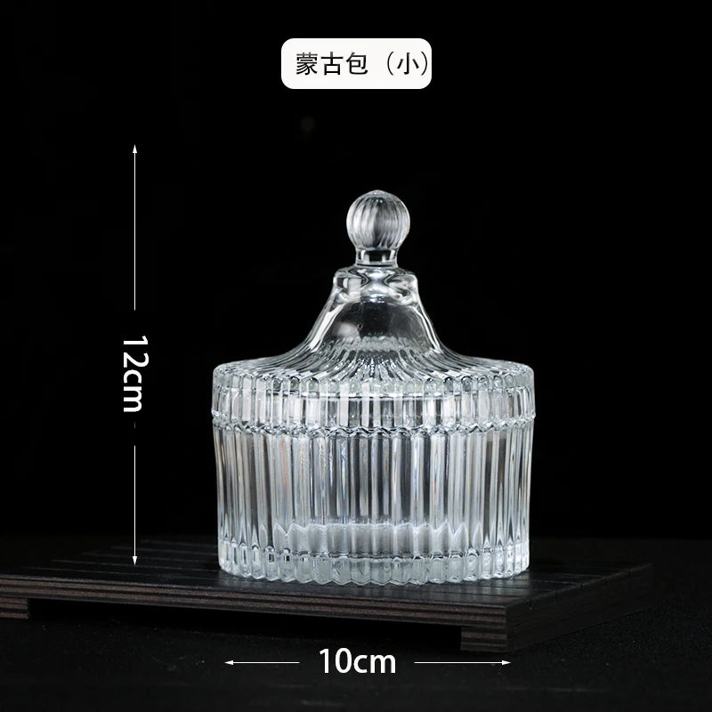 Tarro de Almacenamiento de Vidrio a Rayas de Diamante Europeo, Caja de Dulces, Tarro de Cristal con Tapa, Candelabro de Aromaterapia, Contenedor de Alimentos