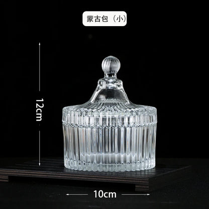 Tarro de Almacenamiento de Vidrio a Rayas de Diamante Europeo, Caja de Dulces, Tarro de Cristal con Tapa, Candelabro de Aromaterapia, Contenedor de Alimentos
