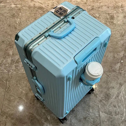 Maleta de Viaje de Gran Capacidad con Marco de Aluminio y Porta Vasos – Tallas 24/28/32 Pulgadas