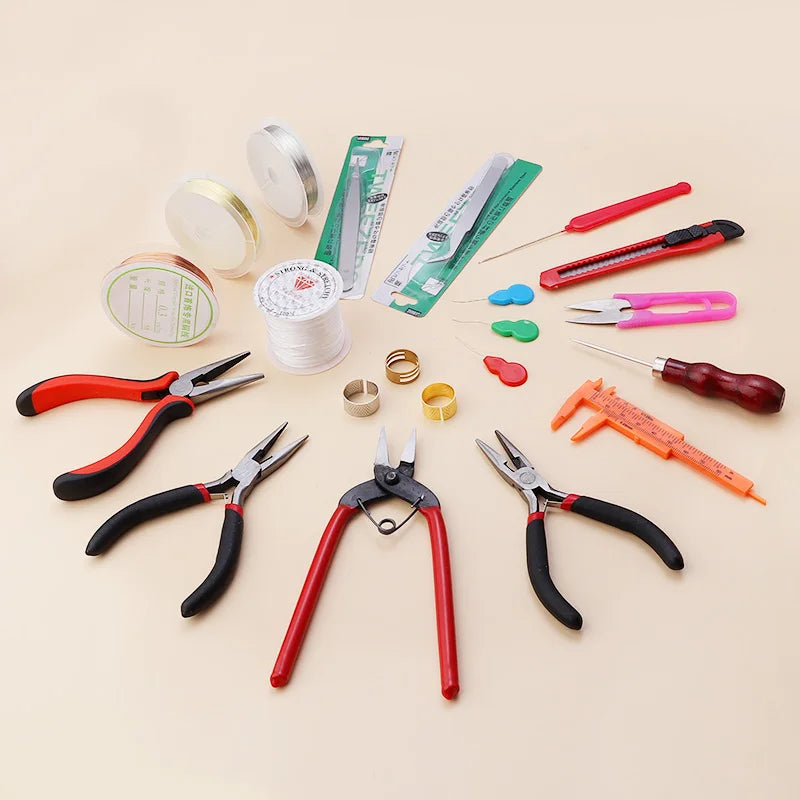 Herramienta de Bricolaje para Hacer Joyas - Kit Completo de Accesorios de Reparación con Alicates, Cuerdas Elásticas, Tijeras y Más
