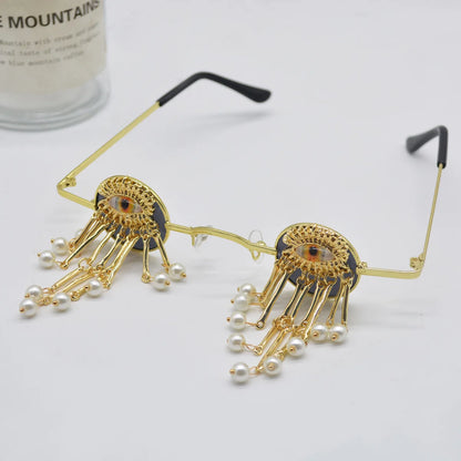 Ojo de diablo con borla de perlas para mujer, gafas de sol Vintage, Ojos de demonio, pendiente, anillo, broche personalizado, joyería de moda