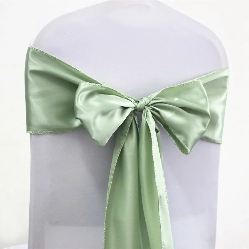 Cinta de satén verde salvia para silla, lazo de seda decorativo, ideal para bodas, fiestas y eventos, 10/50 piezas