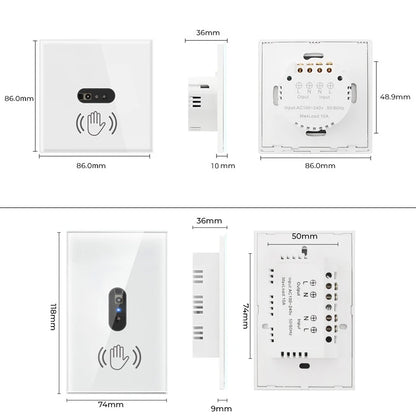Interruptor de Luz Inteligente de Pared 110V-220V 10A con Sensor de Movimiento Infrarrojo y Panel de Vidrio Antirayaduras