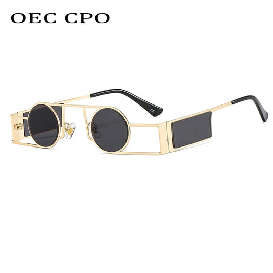 OEC CPO - Gafas de Sol Redondas Punk para Hombre y Mujer | Lentes de Sol Vintage de Metal | Estilo Steampunk Únicas con Protección UV400