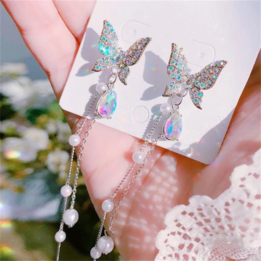 Pendientes de Mariposa con Borla Brillante