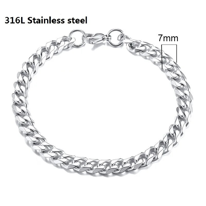 Pulsera de Cadena Cubana de Acero Inoxidable 316L para Hombre y Mujer – Figaro Vintage, Joyería de Lujo Kpop y Emo, Regalo Perfecto