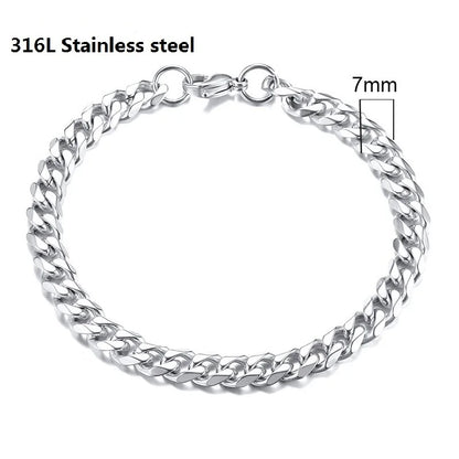 Pulsera de Cadena Cubana de Acero Inoxidable 316L para Hombre y Mujer – Figaro Vintage, Joyería de Lujo Kpop y Emo, Regalo Perfecto