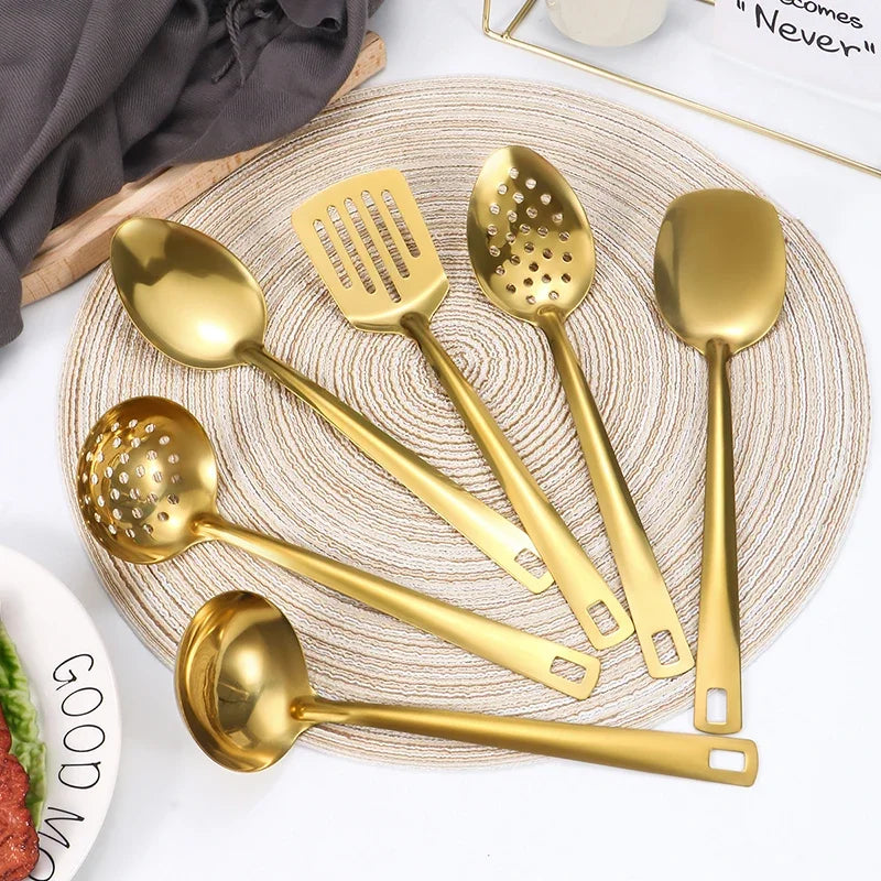 Juego de Cubiertos Coreanos de 6 Piezas de Acero Inoxidable | Set de Cubiertos Dorados para Cena y Olla Caliente | Estilo Coreano