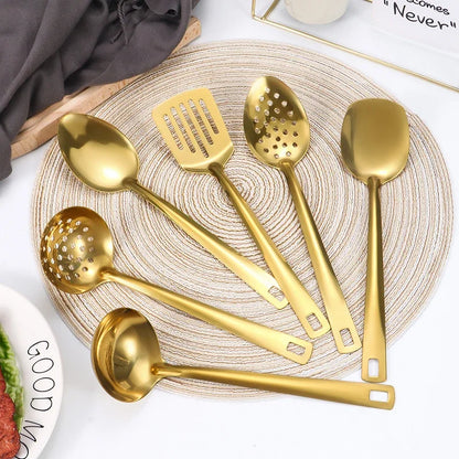 Juego de Cubiertos Coreanos de 6 Piezas de Acero Inoxidable | Set de Cubiertos Dorados para Cena y Olla Caliente | Estilo Coreano