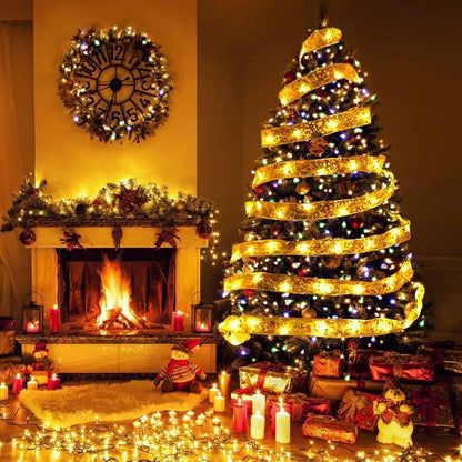 Cintas de Luz LED para Decoración Navideña – Cintas de Organza para Árboles de Navidad y Adornos DIY