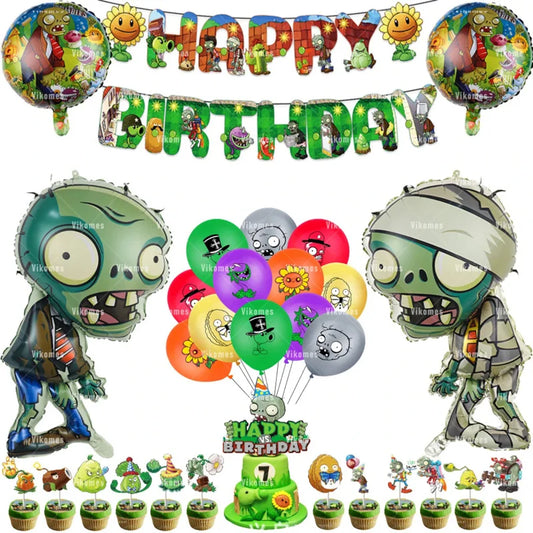 Juego de Globos de Látex y Aluminio PVZ para Fiestas - Decoración de Cumpleaños con Miner Zombies