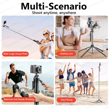 Trípode Extensible con Control Remoto Bluetooth, Soporte para Teléfono y Rosca 1/4'', Monopod de 72 Pulgadas para Smartphone, Cámaras y Proyectores
