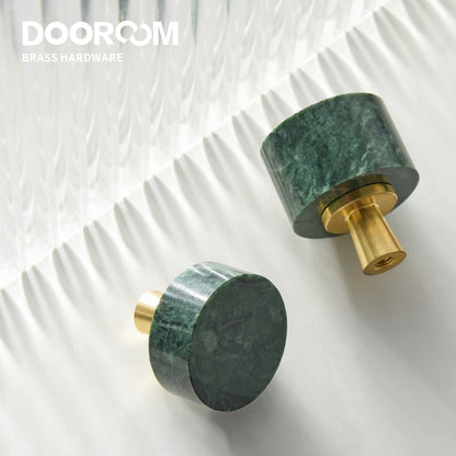 Tiradores de Muebles de Latón con Mármol y Cristal - Pomos Redondos para Armarios y Cajones