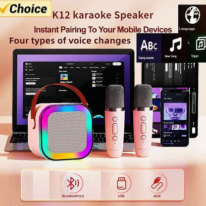 Máquina de Karaoke Bluetooth K12 Portátil - Sistema de Altavoces PA con 1-2 Micrófonos Inalámbricos | Regalos Perfectos para Niños y Familias