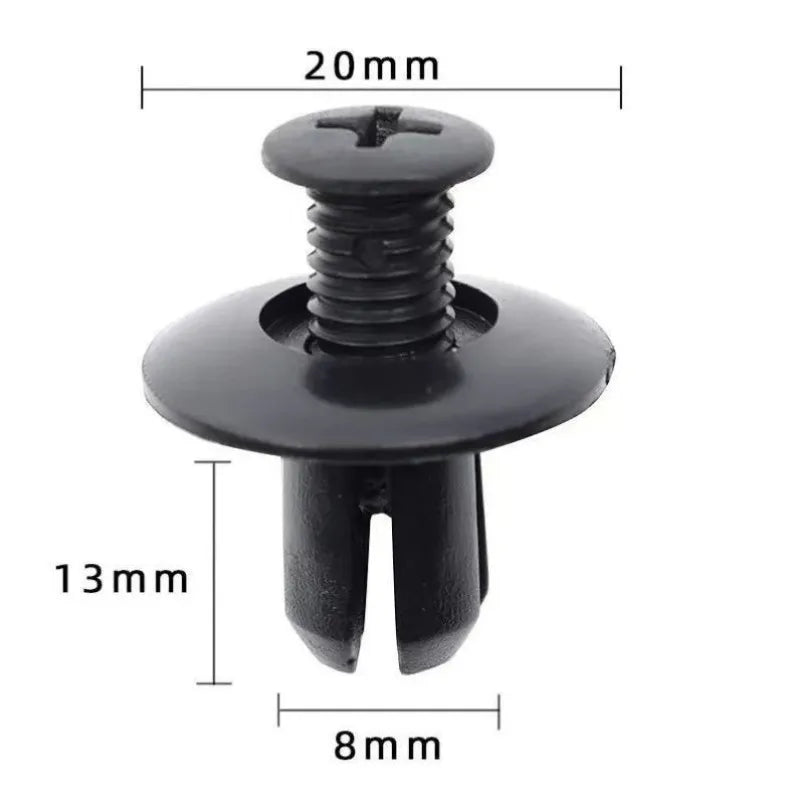 100/50 Pcs Sujetadores de Plástico de 8mm - Tornillos Universales para Parachoques de Auto
