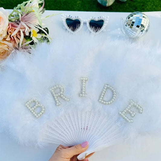 Abanico de Plumas Blanco para Novia - Despedida de Soltera - Decoración de Boda de Invierno - Regalo para la Futura Sra.