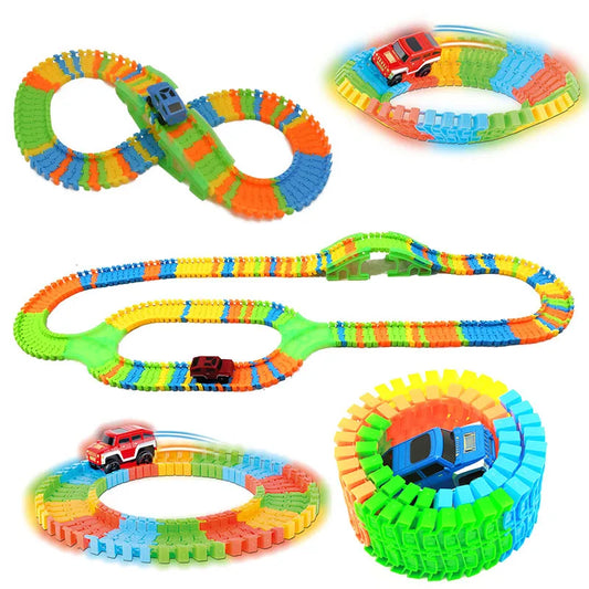 Set de Pista de Carreras DIY para Armar, Juguete Educativo con Coches y Pistas Flexibles para Niños, Puzzle Interactivo de Carros de Carreras