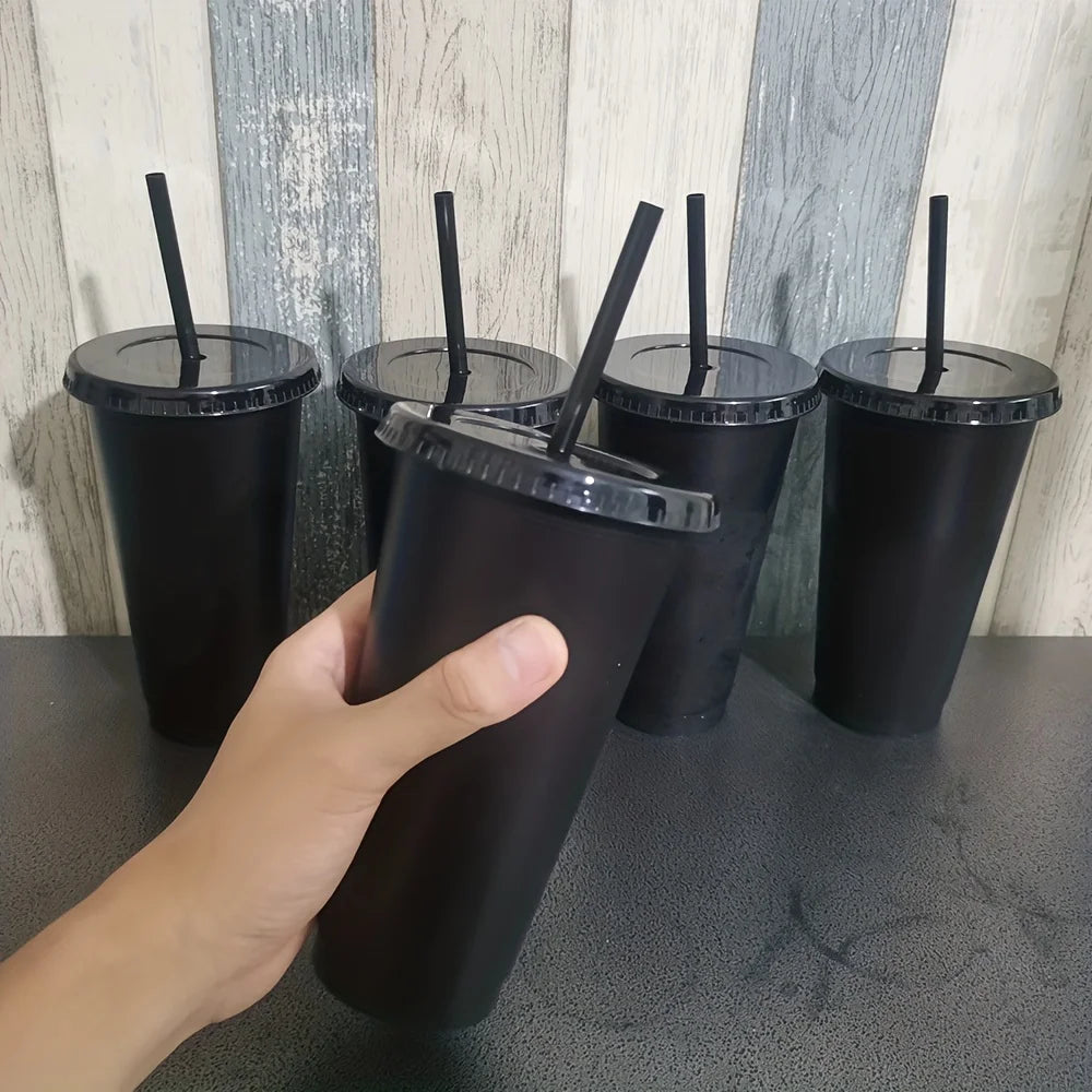 Vasos de Plástico Reutilizables con Tapa y Pajita para Fiesta, Botella Grande de Agua Fría, 5 Piezas, 24.01 oz, para Café Helado y Verano