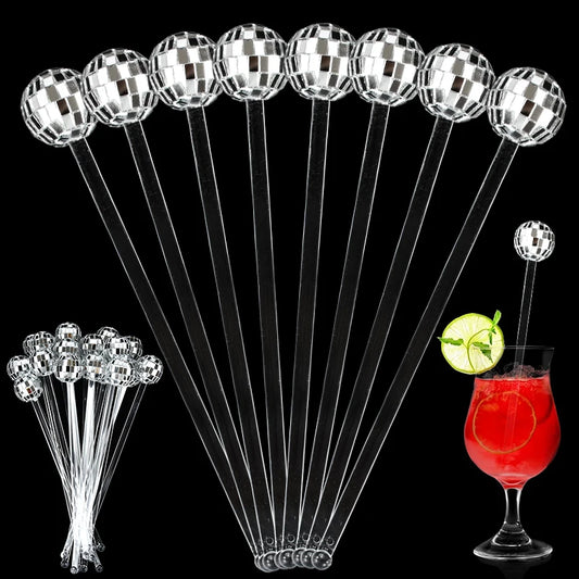 Agitadores de bolas de discoteca, palos de espejo de plástico para cócteles y bebidas, decoración de fiestas en el hogar, disponibles en 10/20/30/50 piezas