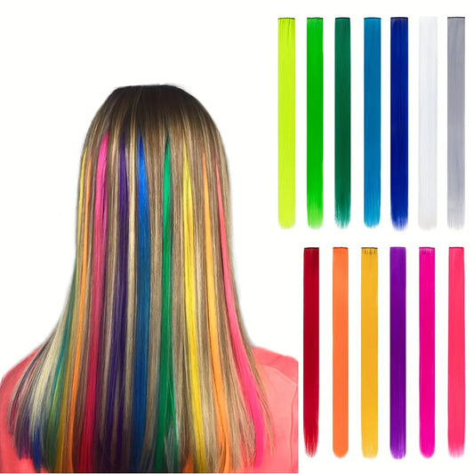 Extensiones de Cabello Liso para Niña, Extensiones de Cabello Sintético Multicolor Y2K, 13 Colores, Fiesta
