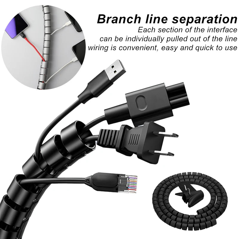 Organizador de Cables Flexible 2M - Protector de Alambres Negro para Oficina y Hogar