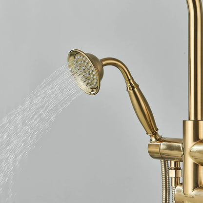 Grifo de Ducha de Piso en Oro Cepillado para Bañera | Mezclador de Agua Fría y Caliente con Manija Única