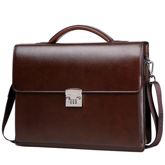 Maletín de Negocios con Cerradura de Contraseña para Hombre – Maletín Ejecutivo de Cuero PU, Bolso de Hombro de Lujo, Maletín para Laptop