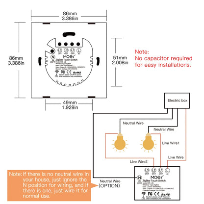 Interruptor de Luz Inteligente ZigBee Táctil con Neutro | Compatible con Alexa y Google Home
