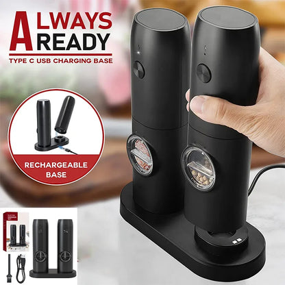 Molinillo Automático de Pimienta y Sal con Ajuste de Grosor Recargable por USB y Molinillo de Especias con Luz LED - Herramienta de Cocina