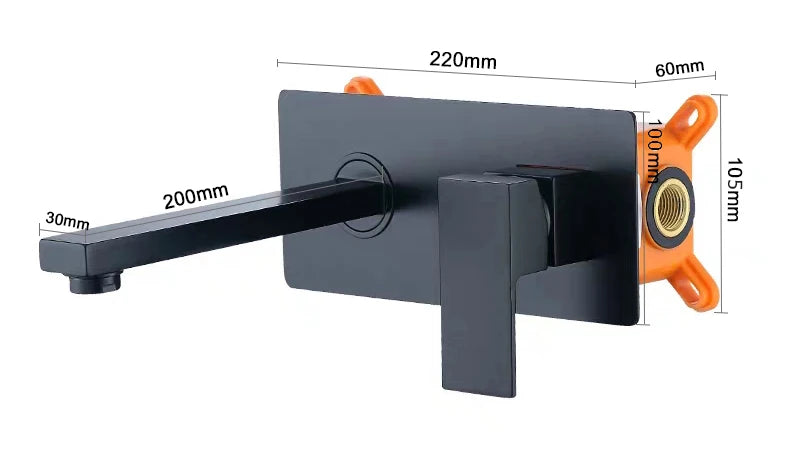 Grifo de Baño de Lujo BAKALA | Grifo de Lavabo Matte Black | Mezclador de Cobre Cuadrado Montado en Pared LT-320BR