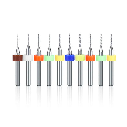 Set de 10 Brocas de Carburo para PCB, Rango de 0.1mm a 2.0mm, para Perforación en Mini CNC de Circuitos Impresos