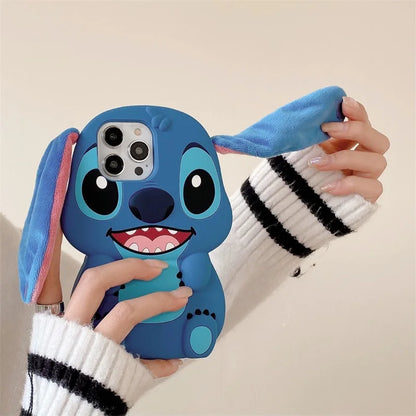 Funda de Silicona 3D de Cartoon Stitch para iPhone - Diseño Divertido con Orejas de Peluche