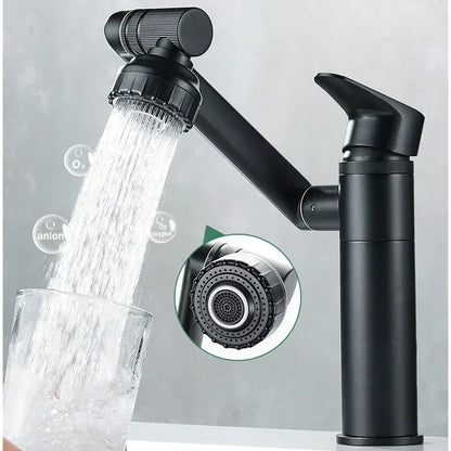 Grifo Giratorio de 1080° para Lavabo de Baño | Mezclador Montado en Cubierta a Prueba de Salpicaduras con Cabezal de Ducha y Aireador