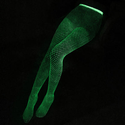 Medias Luminiscentes Mágicas para Mujer - Tights de Malla Elástica Plus Size, Crotchless, Brillan en la Oscuridad para Pole Dance