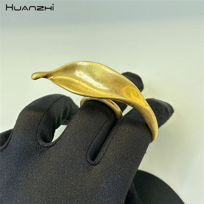 Anillo de Metal con Forma de Hoja Exagerada para Mujer - Joyería Abierta de Estilo Punk Vintage